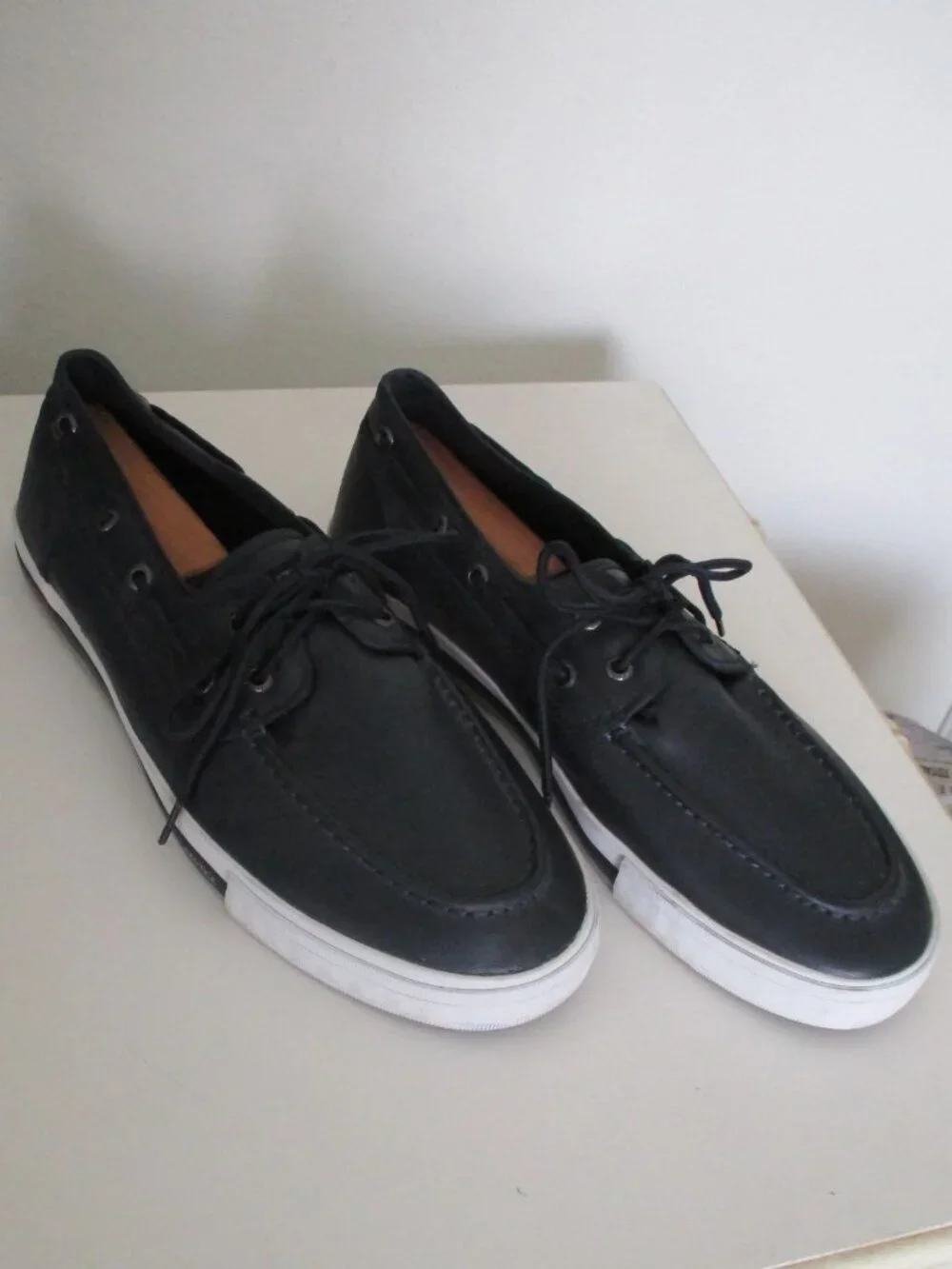 Nautica Mens Navy Faux Leather Lace-up Boat Shoe Moccasin Loafer Shoe - Size 12M